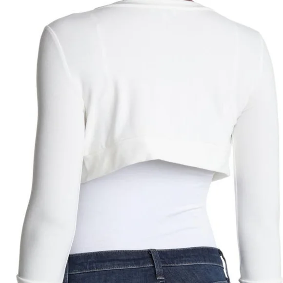 WeWoreWhat We Wore What Knit Cropped Cardigan Off White Viscose Button Down Top - Picture 4 of 12